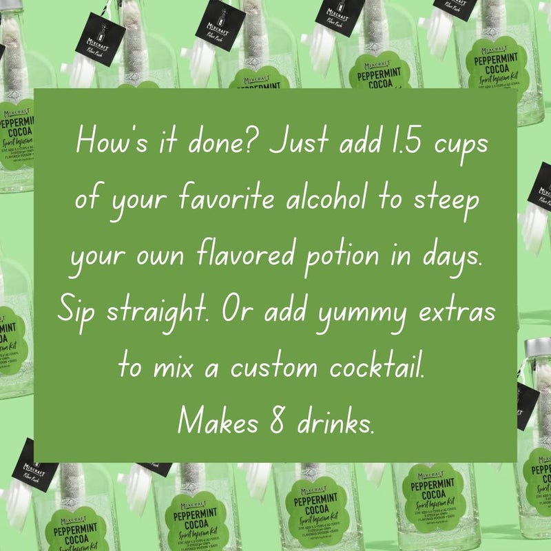 MixCraft Spirit Infusion Kit - Premium Craft Cocktail & Mocktail Mixer, Glass Bottle, Collapsible Funnel, Flavor Pouch & Recipe, Peppermint Cocoa - Image 4